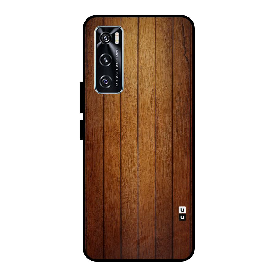 Brown Wood Design Metal Back Case for Vivo V20 SE