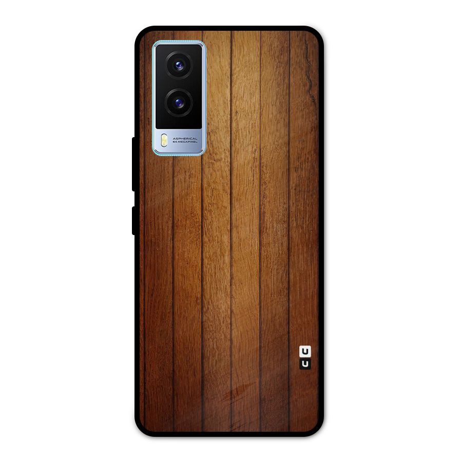 Brown Wood Design Metal Back Case for Vivo V21e 5G