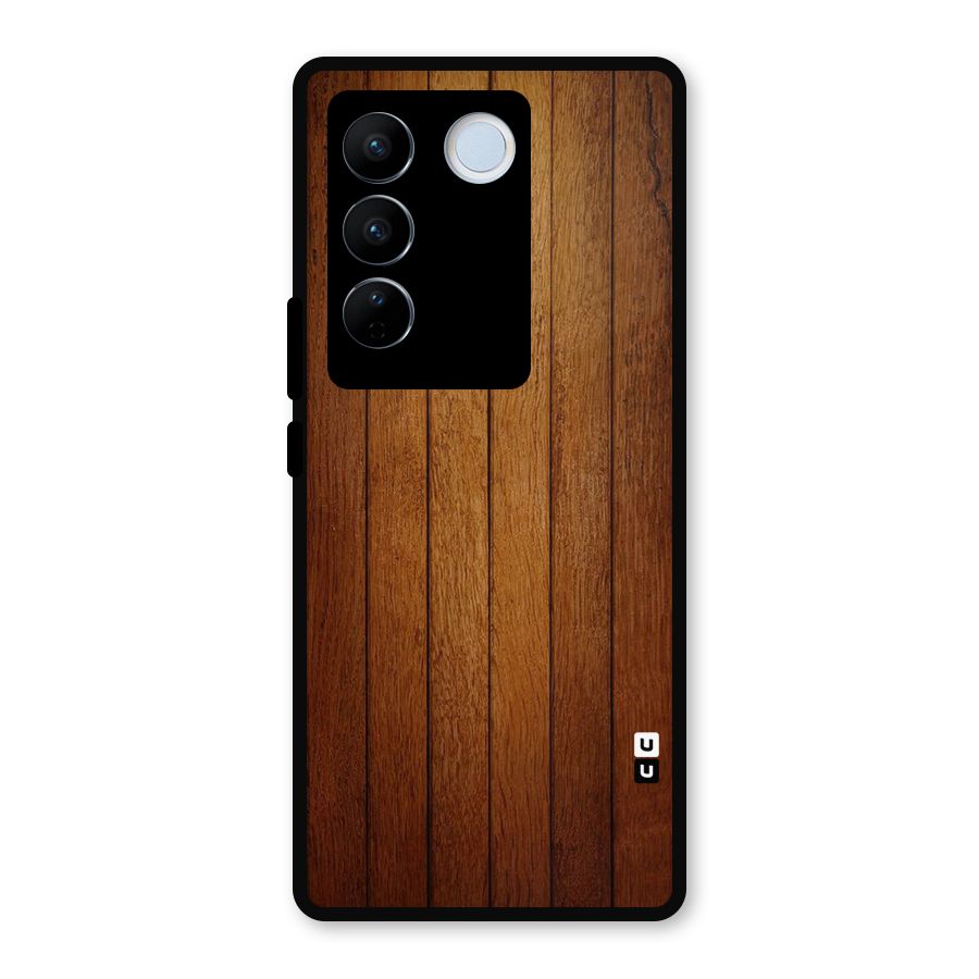 Brown Wood Design Metal Back Case for Vivo V27 Pro