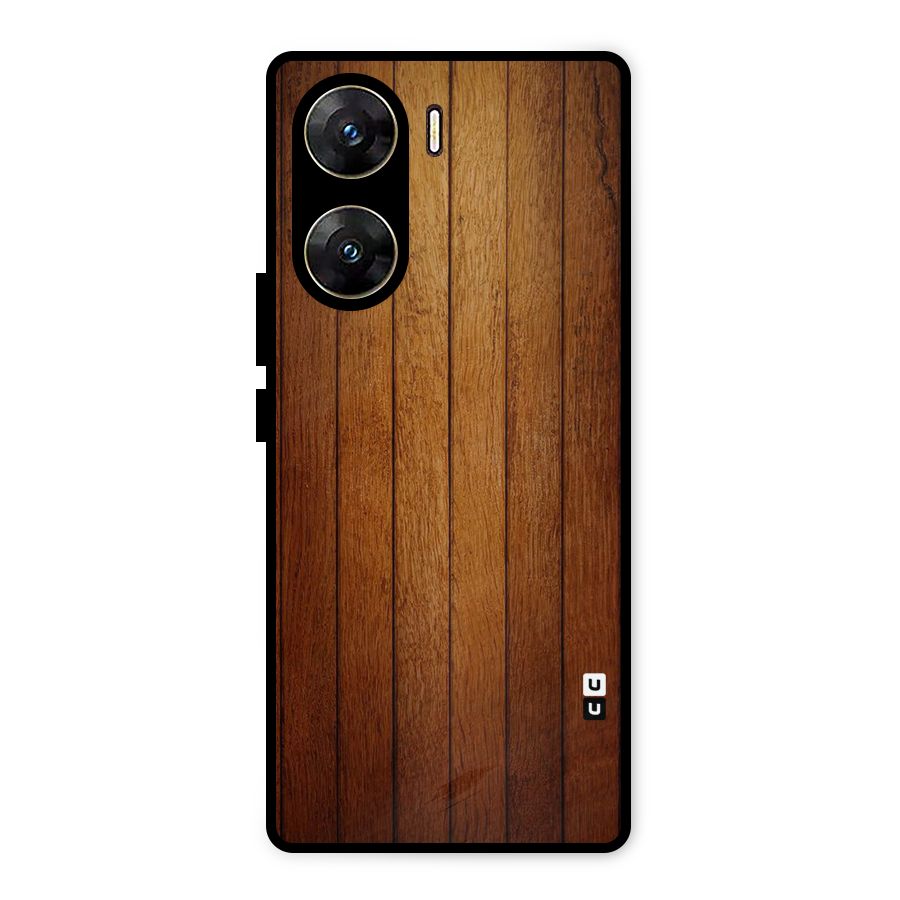 Brown Wood Design Metal Back Case for Vivo V29e