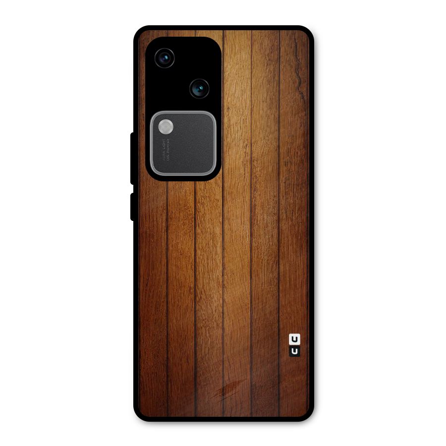 Brown Wood Design Metal Back Case for Vivo V30
