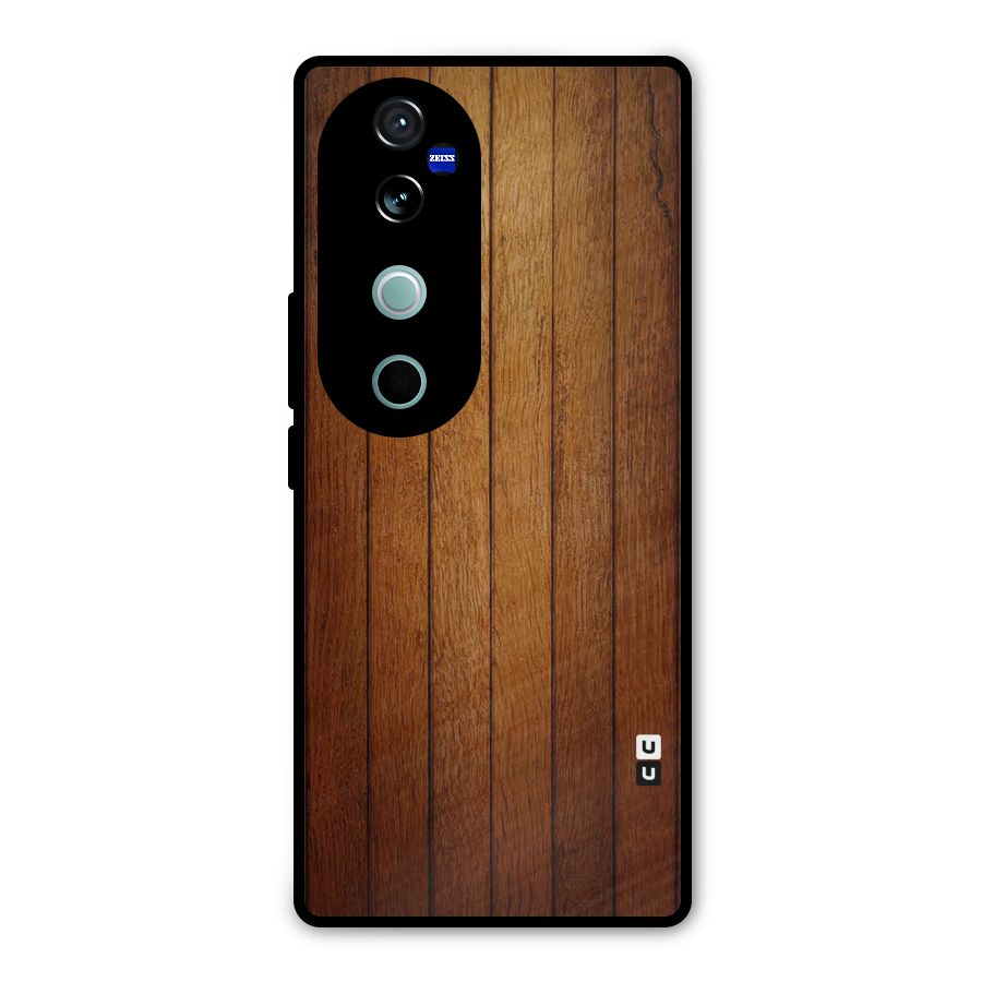 Brown Wood Design Metal Back Case for Vivo V40