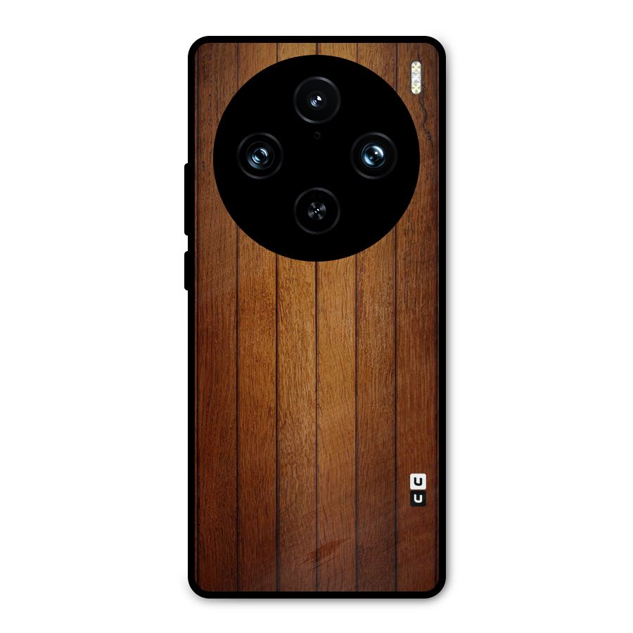 Brown Wood Design Metal Back Case for Vivo X100 Pro