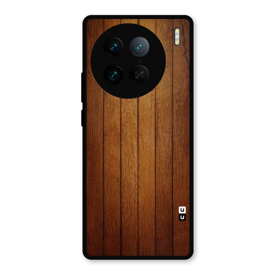 Brown Wood Design Metal Back Case for Vivo X90 Pro