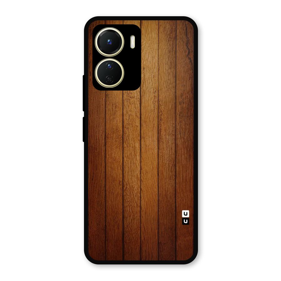 Brown Wood Design Metal Back Case for Vivo Y56