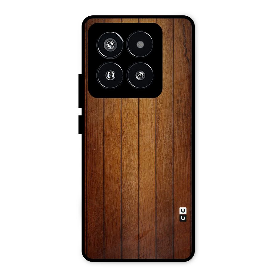 Brown Wood Design Metal Back Case for Xiaomi 14 Pro