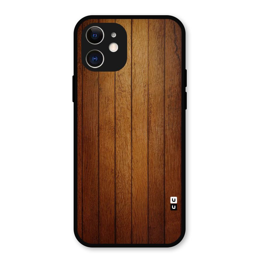 Brown Wood Design Metal Back Case for iPhone 12