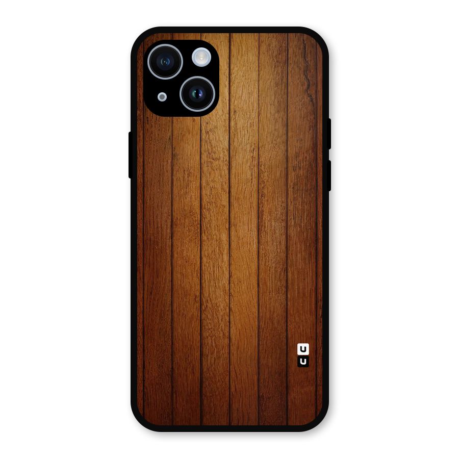 Brown Wood Design Metal Back Case for iPhone 14