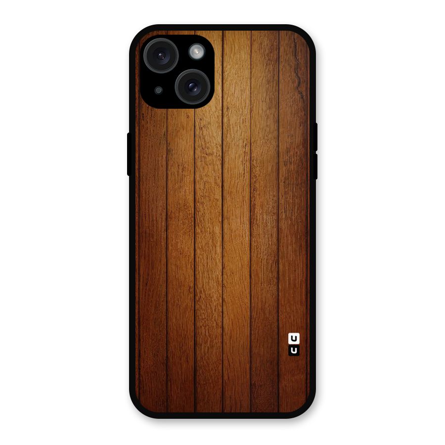Brown Wood Design Metal Back Case for iPhone 15 Plus