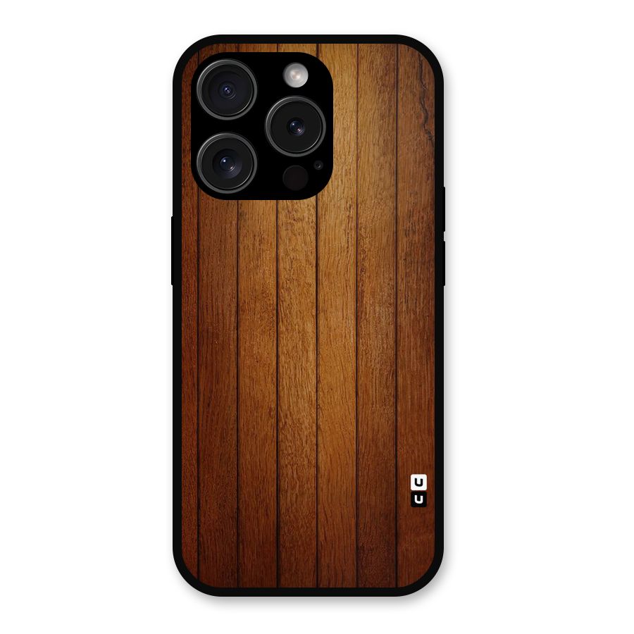 Brown Wood Design Metal Back Case for iPhone 15 Pro