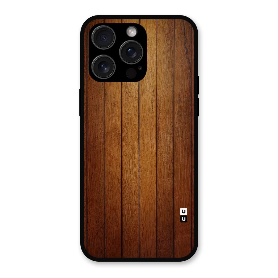 Brown Wood Design Metal Back Case for iPhone 15 Pro Max