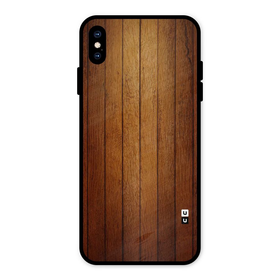 Brown Wood Design Metal Back Case for iPhone XS Max
