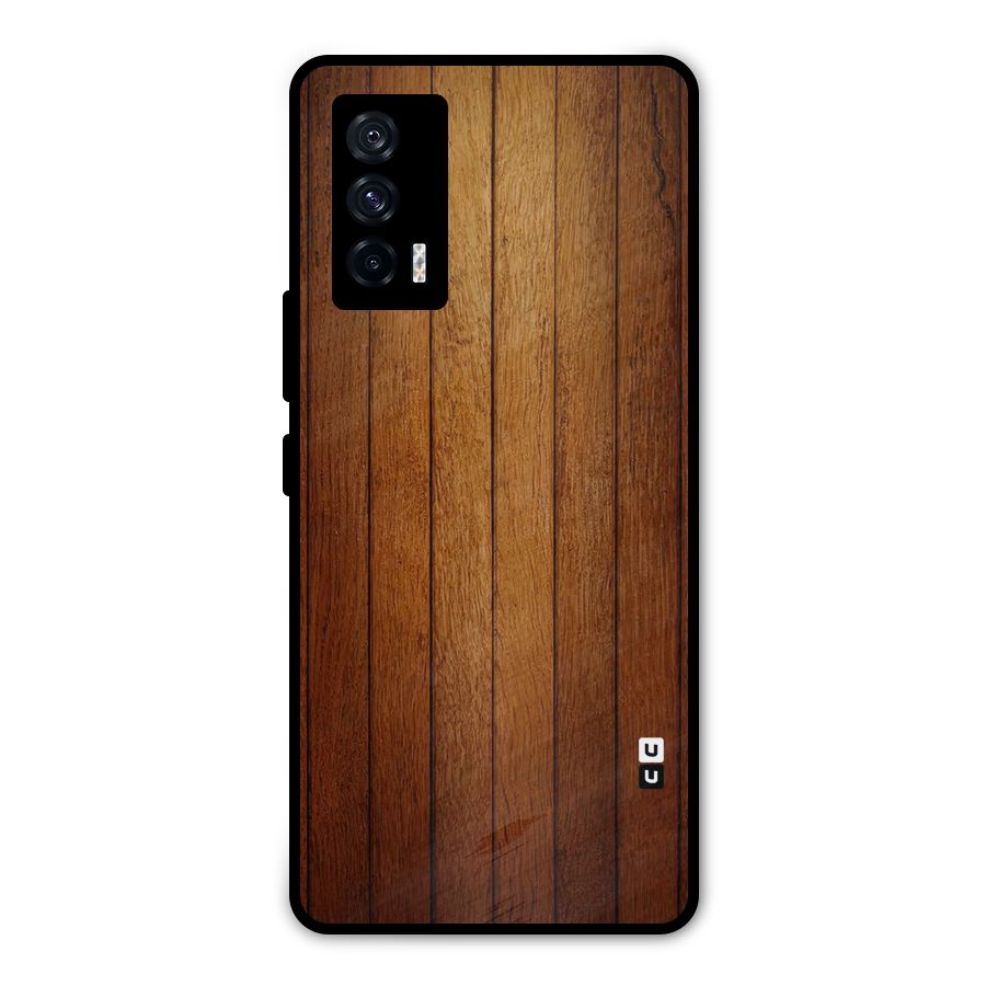 Brown Wood Design Metal Back Case for iQOO 7 5G