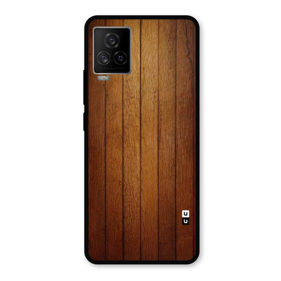 Brown Wood Design Metal Back Case for iQOO 7 Legend 5G