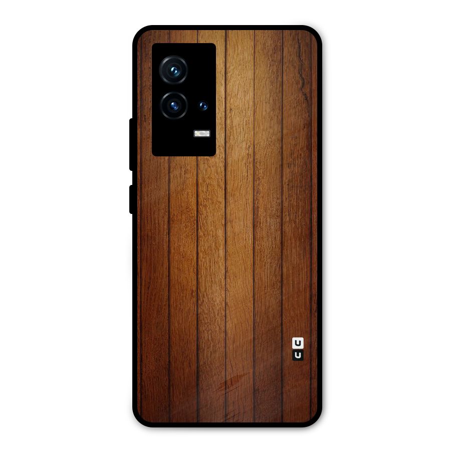 Brown Wood Design Metal Back Case for iQOO 9 5G