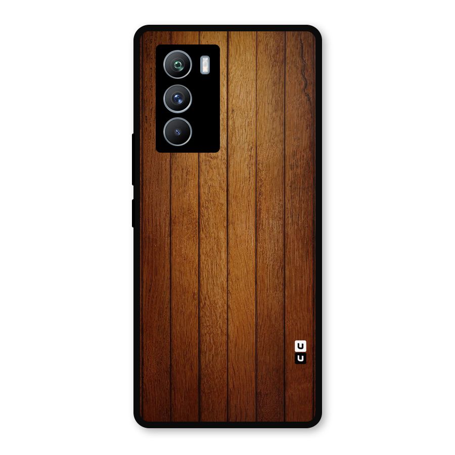 Brown Wood Design Metal Back Case for iQOO 9 SE