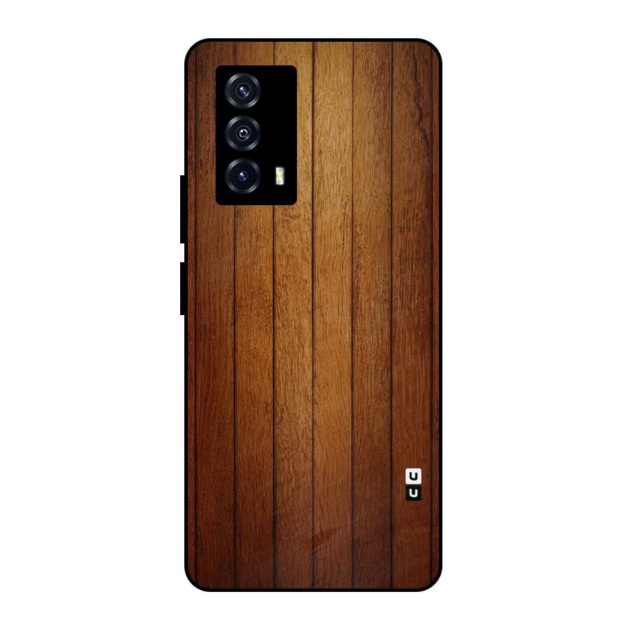 Brown Wood Design Metal Back Case for iQOO Z5