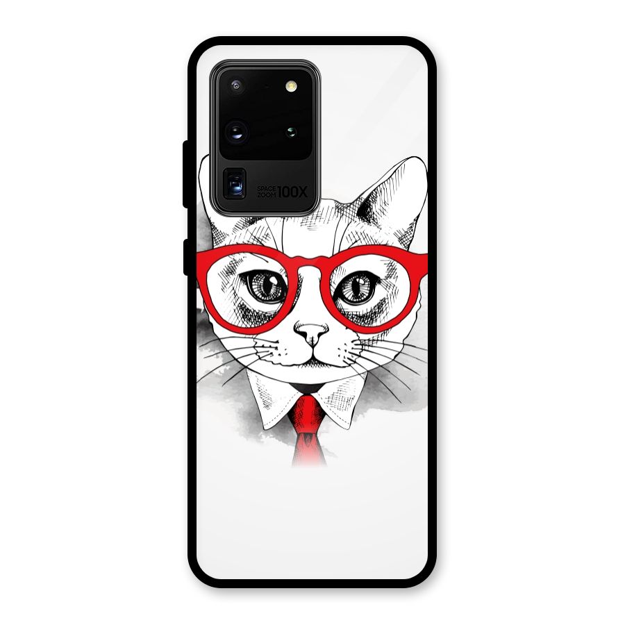 Business Cat Glass Back Case for Galaxy S20 Ultra