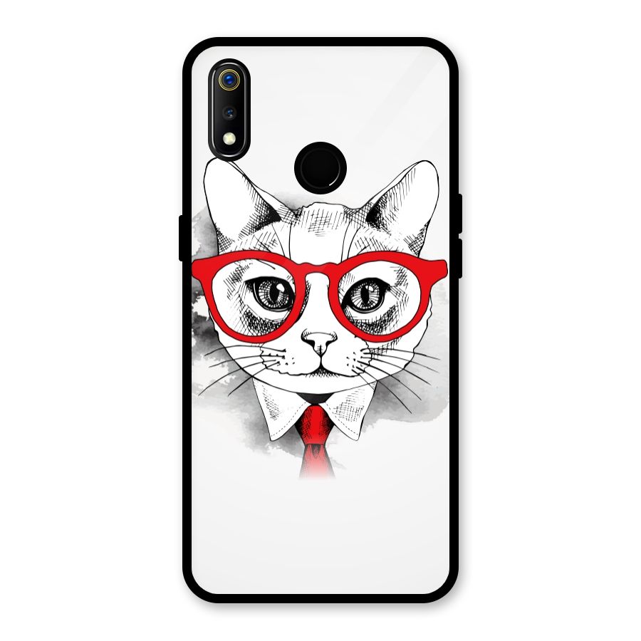 Business Cat Glass Back Case for Realme 3