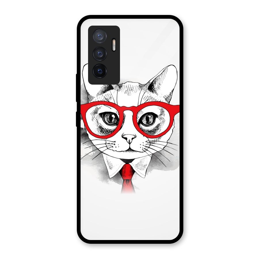 Business Cat Glass Back Case for Vivo V23e