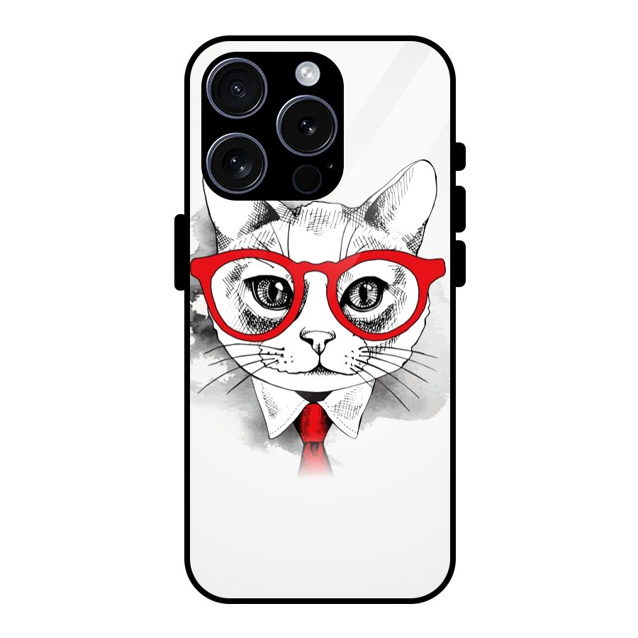 Business Cat Glass Back Case for iPhone 15 Pro