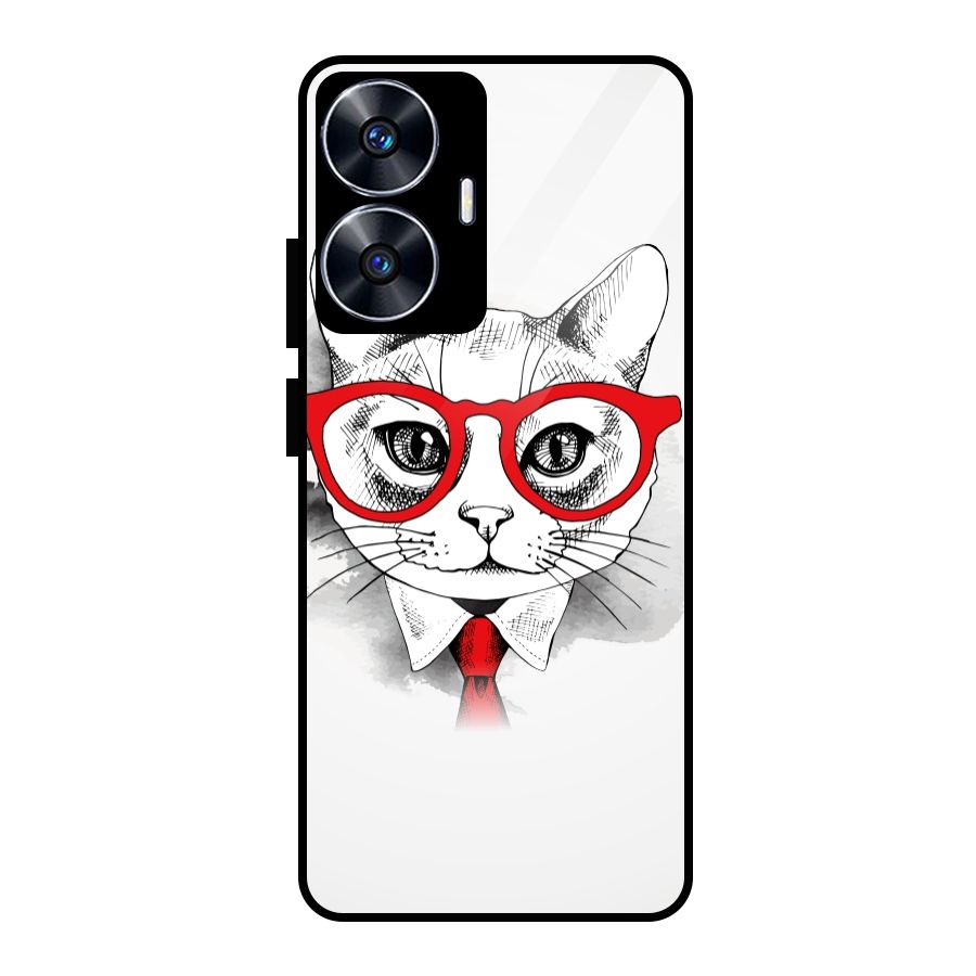 Business Cat Glass Back Case for realme C55