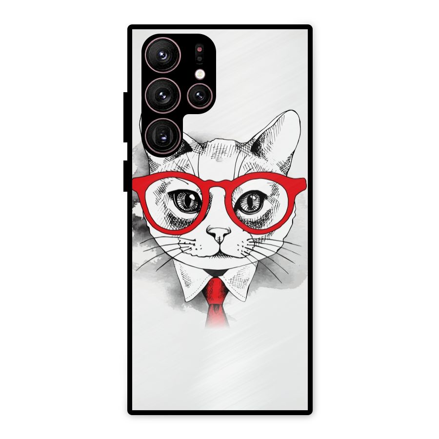 Business Cat Metal Back Case for Galaxy S22 Ultra 5G