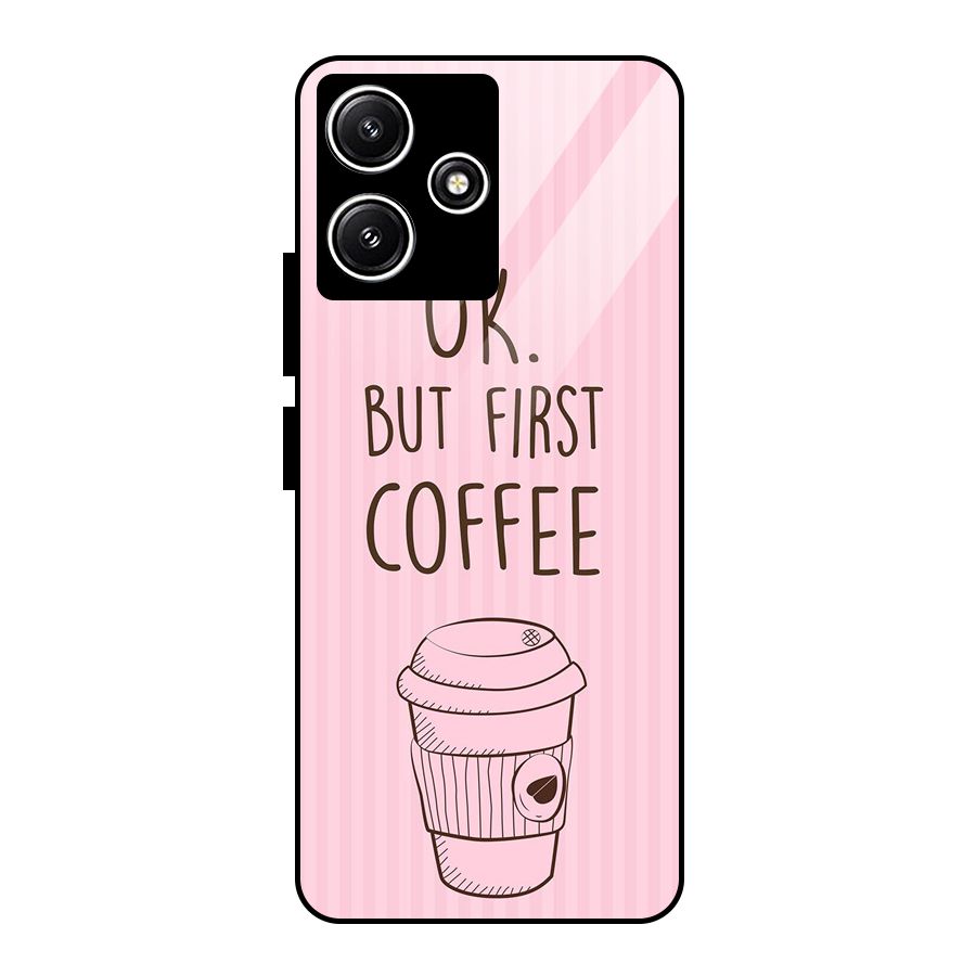 But First Coffee (Pink) Glass Back Case for Poco M6 Pro