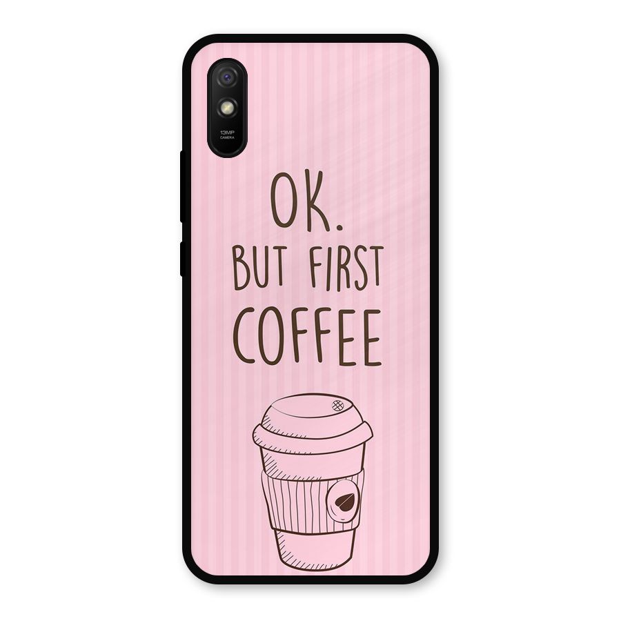 But First Coffee (Pink) Metal Back Case for Redmi 9i