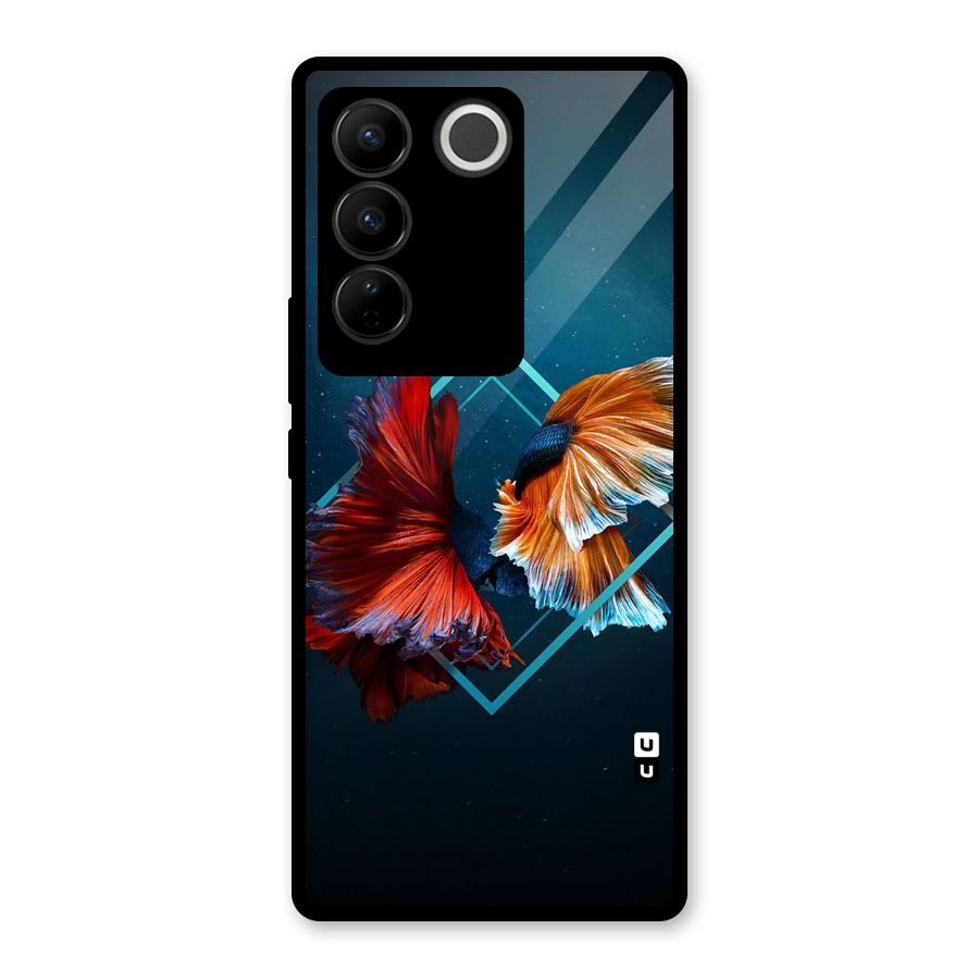 Butterfly Diamond Design Glass Back Case for Vivo V27 Pro