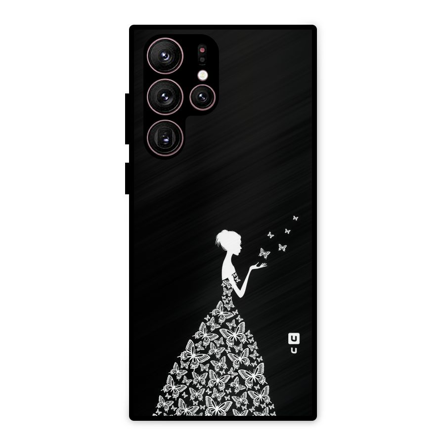 Butterfly Dress Metal Back Case for Galaxy S22 Ultra 5G
