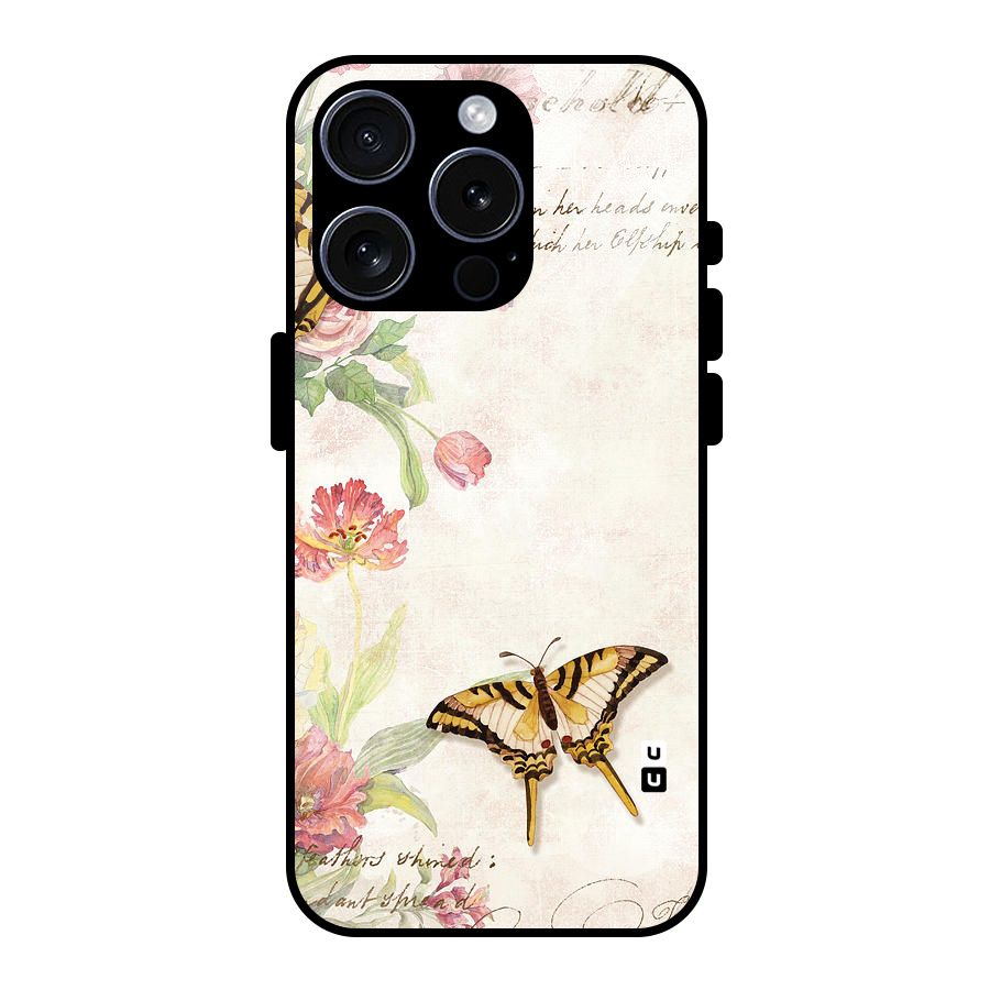 Butterfly Floral Glass Back Case for iPhone 15 Pro