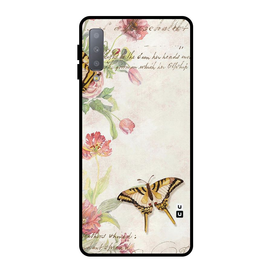 Butterfly Floral Metal Back Case for Galaxy A7 (2018)