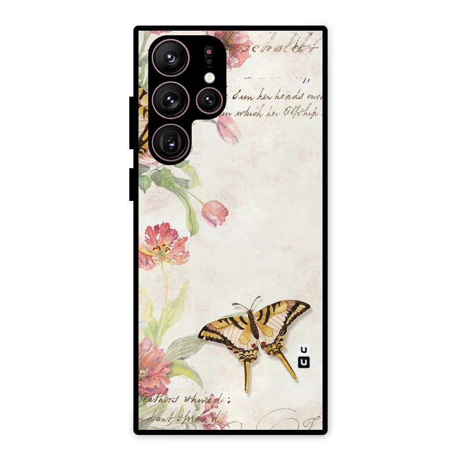Butterfly Floral Metal Back Case for Galaxy S22 Ultra 5G