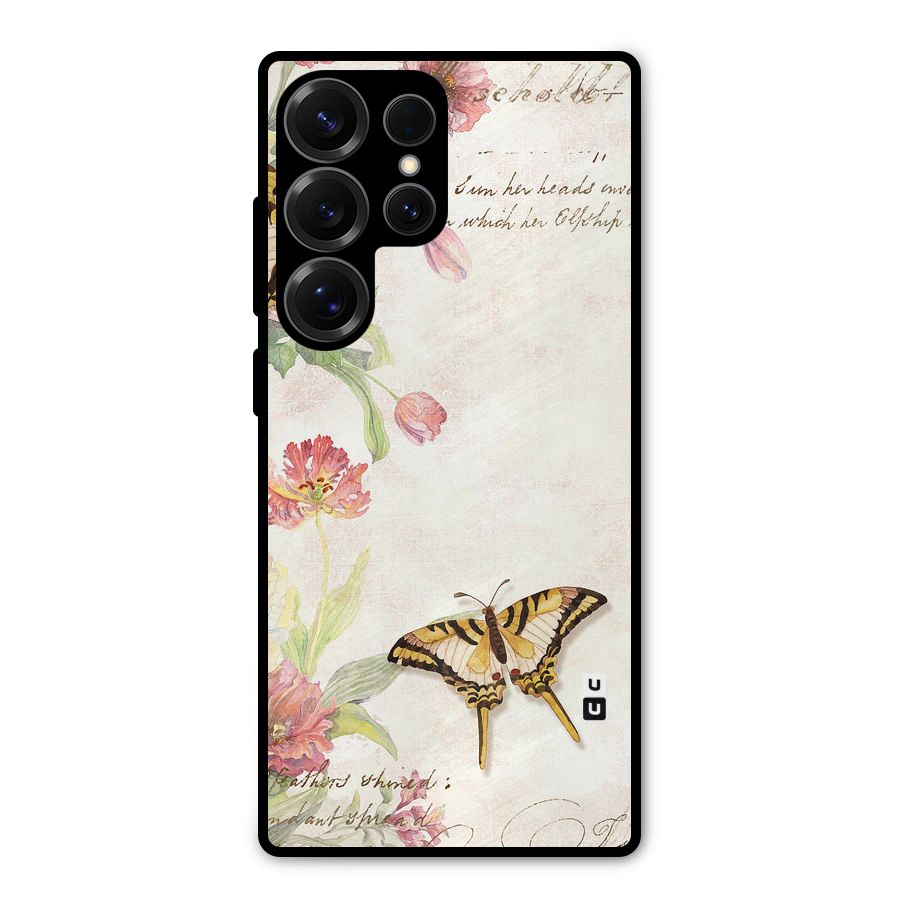 Butterfly Floral Metal Back Case for Galaxy S25 Ultra