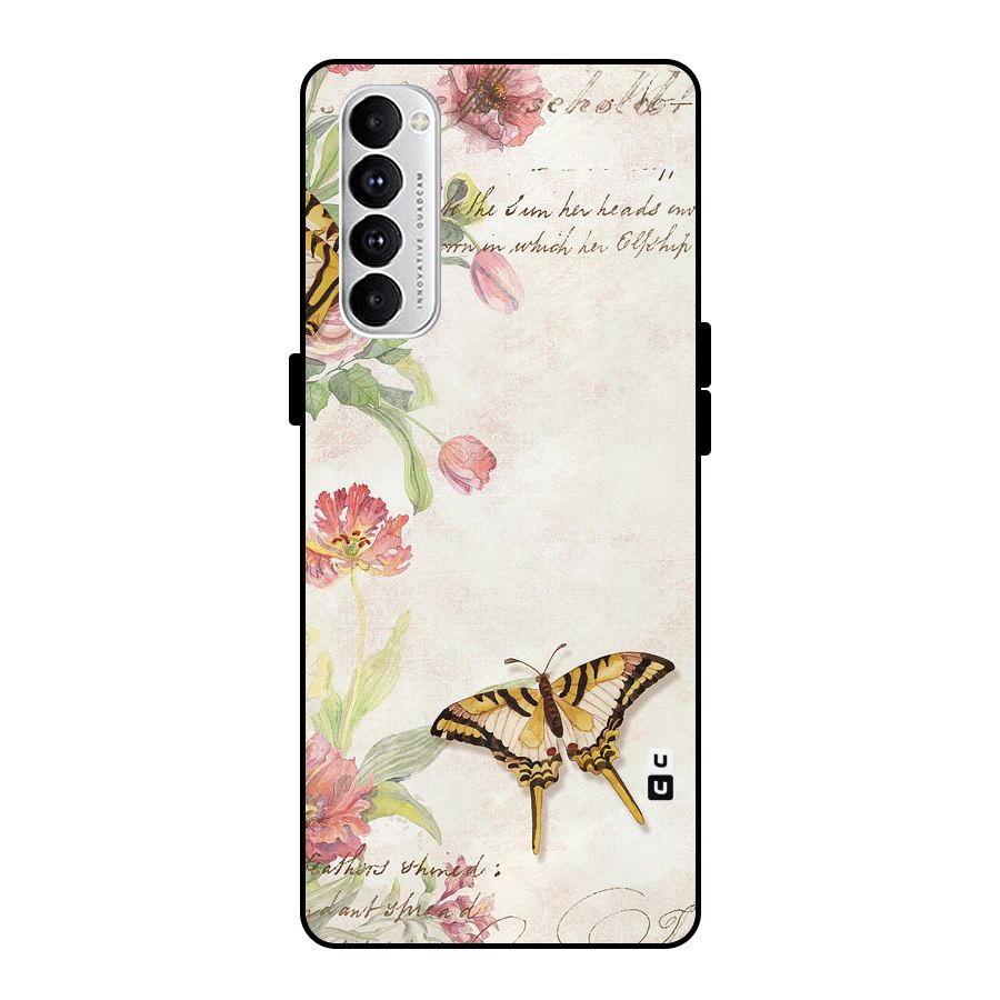 Butterfly Floral Metal Back Case for Oppo Reno4 Pro