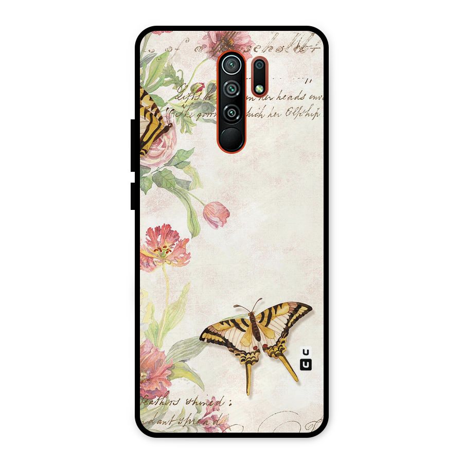 Butterfly Floral Metal Back Case for Redmi 9 Prime
