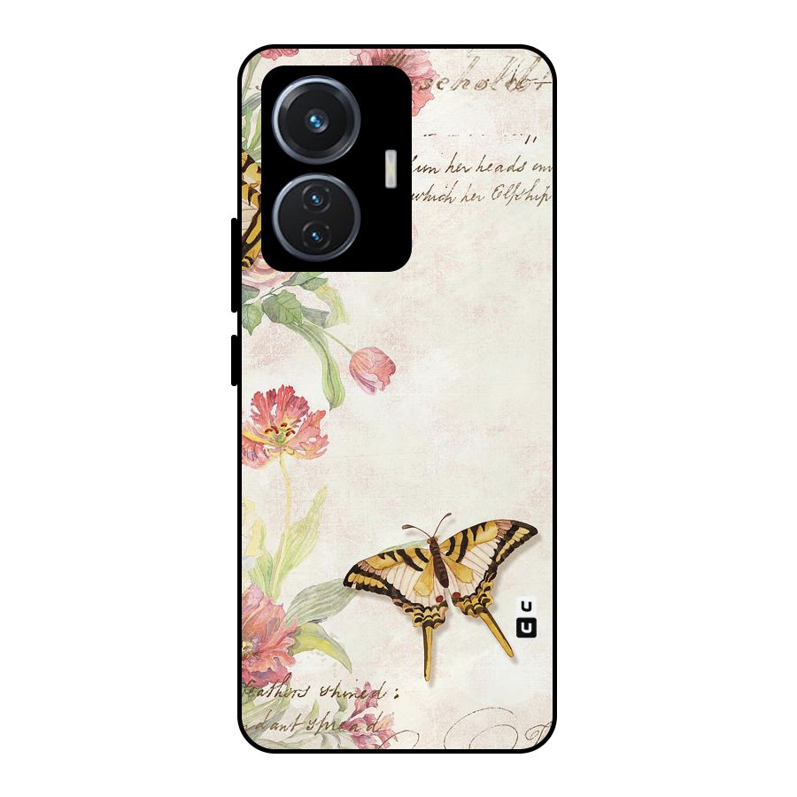 Butterfly Floral Metal Back Case for Vivo T1 44W