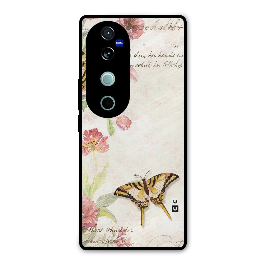 Butterfly Floral Metal Back Case for Vivo V40