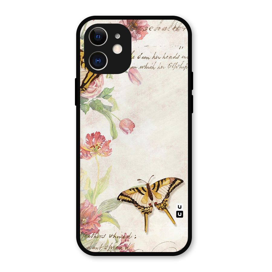 Butterfly Floral Metal Back Case for iPhone 12