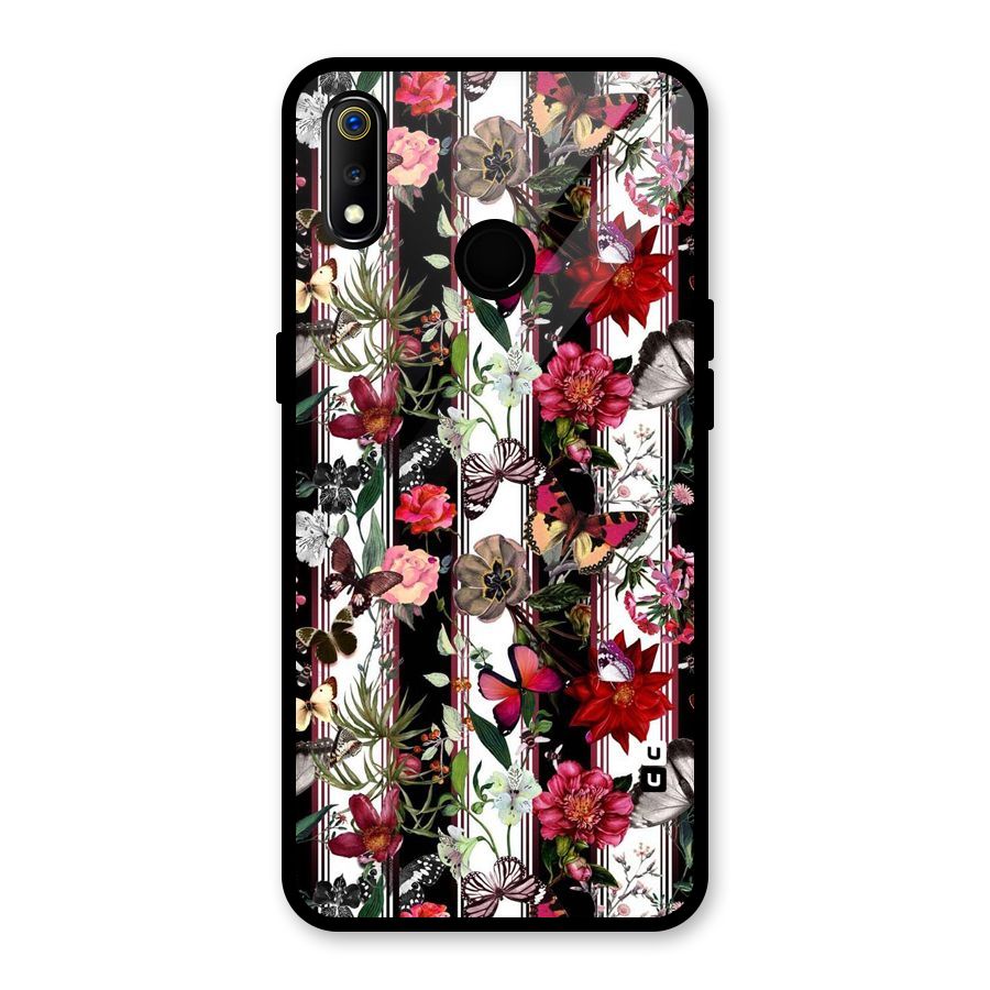 Butterfly Flowers Glass Back Case for Realme 3