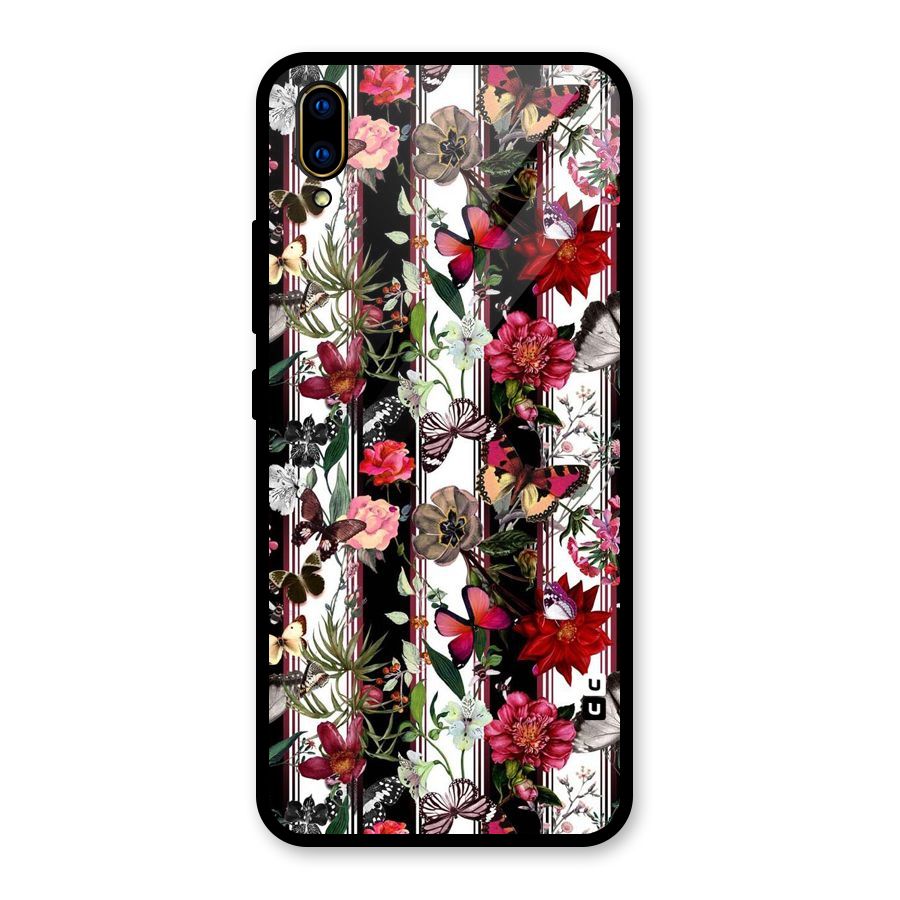 Butterfly Flowers Glass Back Case for Vivo V11 Pro