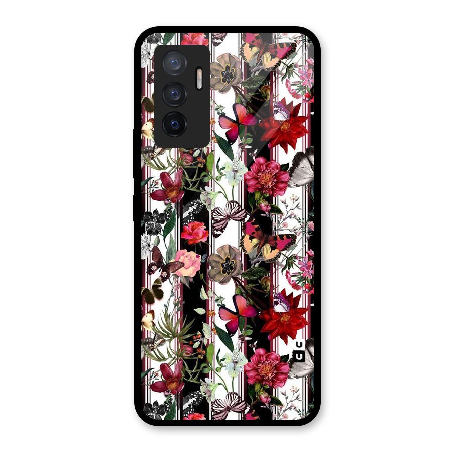 Butterfly Flowers Glass Back Case for Vivo V23e