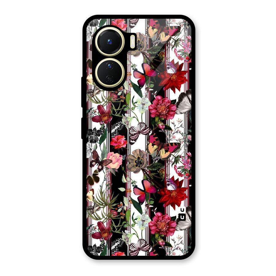 Butterfly Flowers Glass Back Case for Vivo Y56