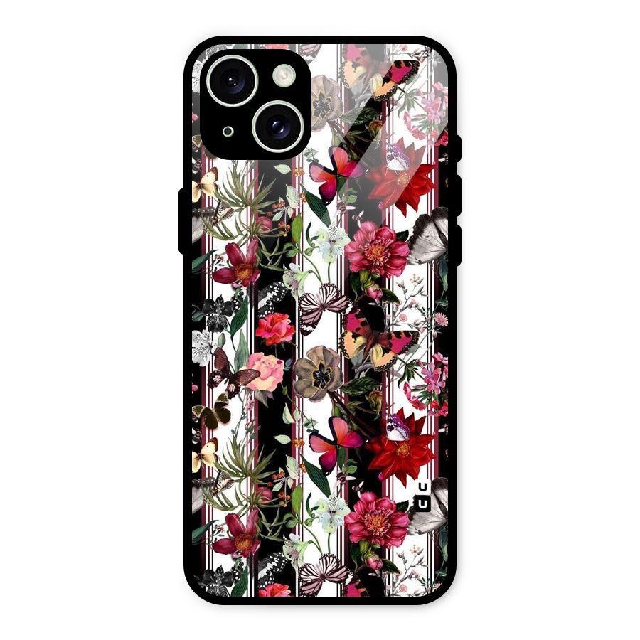 Butterfly Flowers Glass Back Case for iPhone 15 Plus