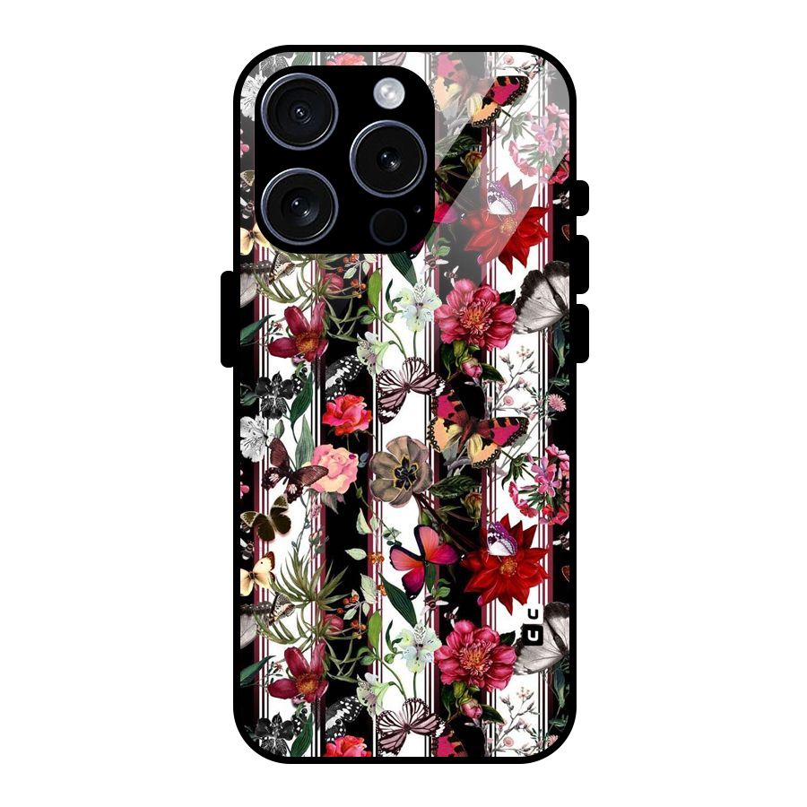 Butterfly Flowers Glass Back Case for iPhone 15 Pro