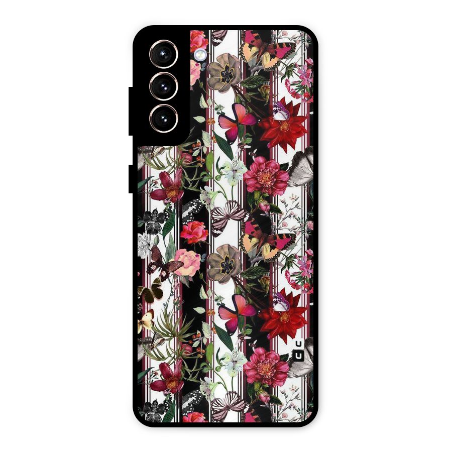 Butterfly Flowers Metal Back Case for Galaxy S21 Plus