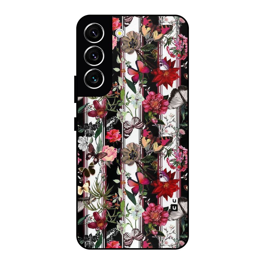Butterfly Flowers Metal Back Case for Galaxy S22 5G