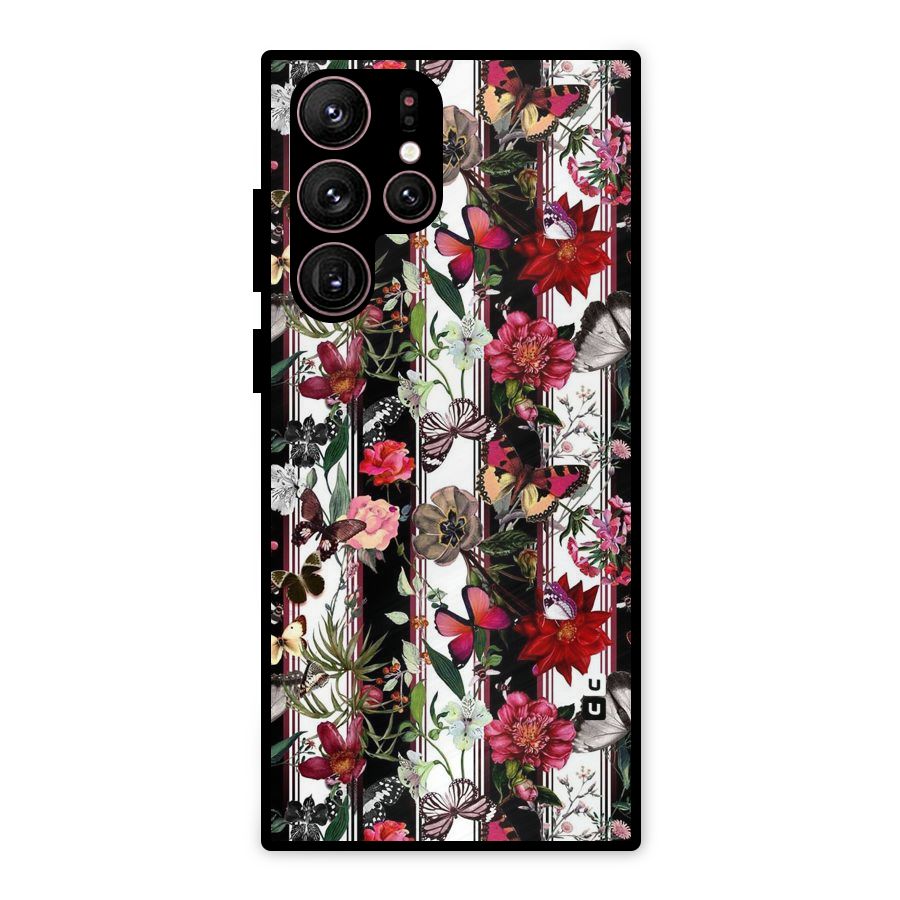Butterfly Flowers Metal Back Case for Galaxy S22 Ultra 5G