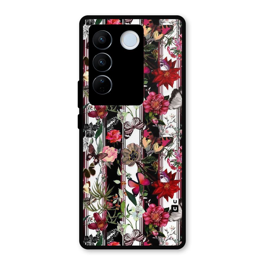 Butterfly Flowers Metal Back Case for Vivo V27 Pro